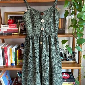 Green Floral Button-Down Dress